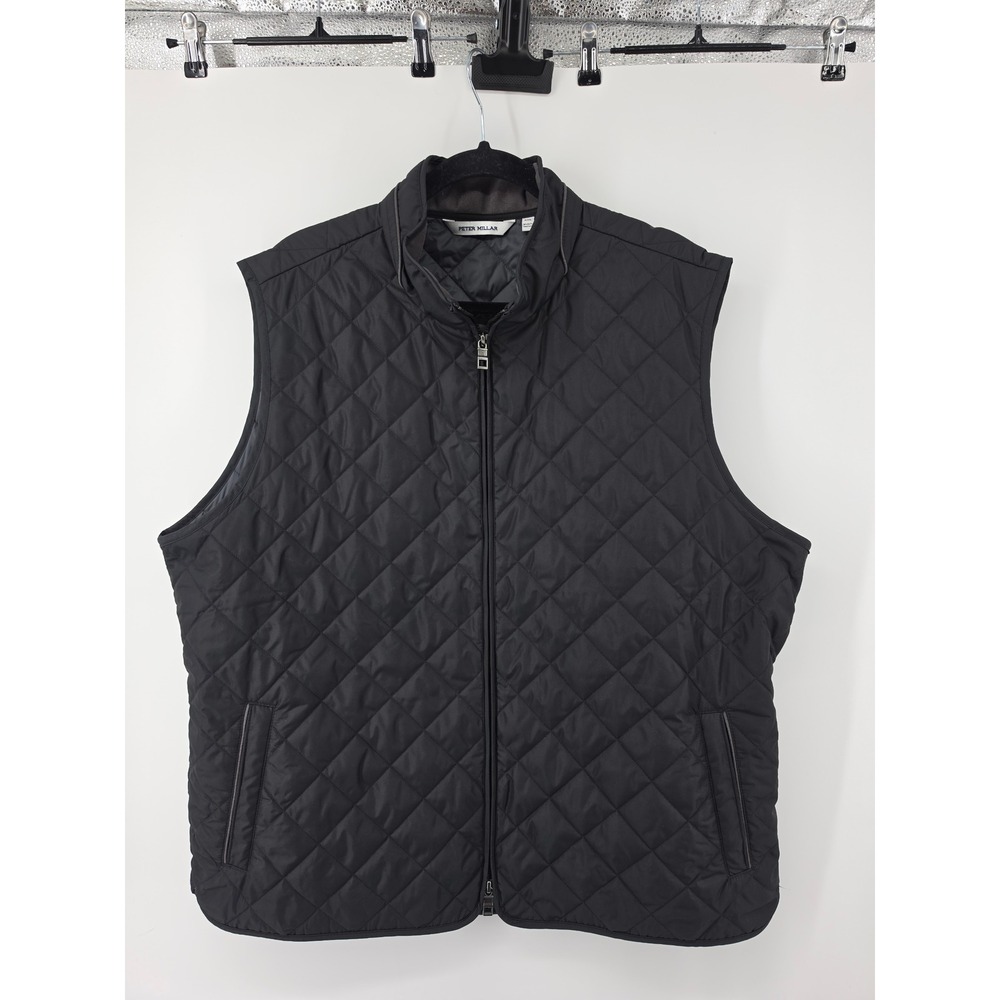 Peter Millar Essex Quilted Vest Mens XXL Black Windproof Water Resistant Zip